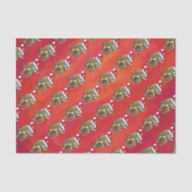 Triceratops Christmas On Red Tissue Paper (Front)