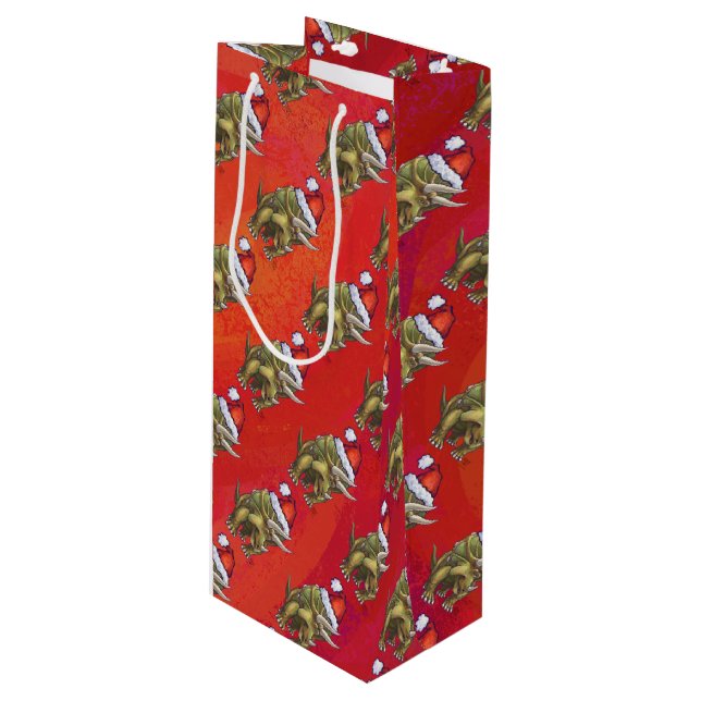 Triceratops Christmas On Red Wine Gift Bag (Front Angled)