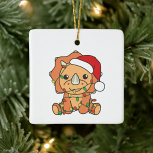 Triceratops Christmas Winter Animals Holiday Dinos Ceramic Ornament