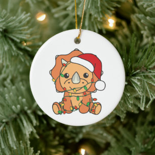 Triceratops Christmas Winter Animals Holiday Dinos Ceramic Ornament