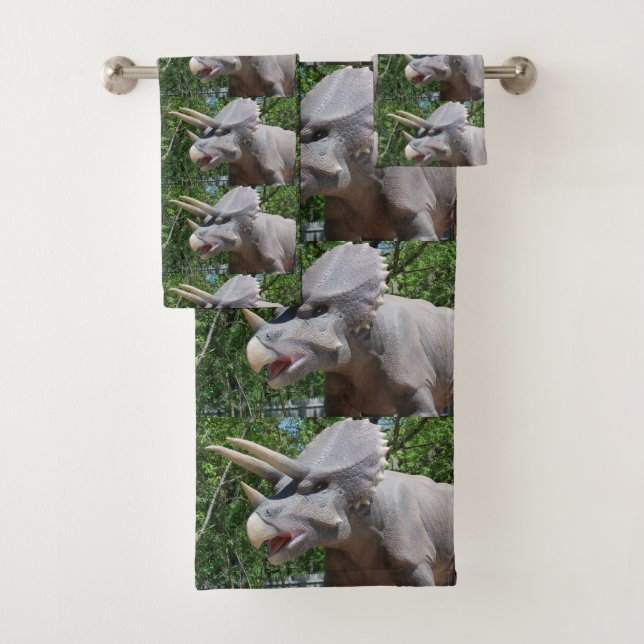 Triceratops Dinosaur Bath Towel Set (Insitu)