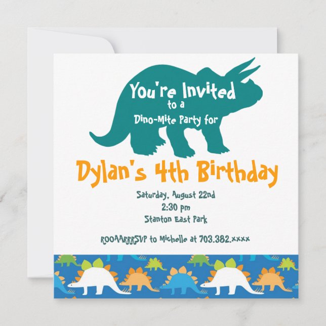 Triceratops Dinosaur Birthday Party Invitations (Front)