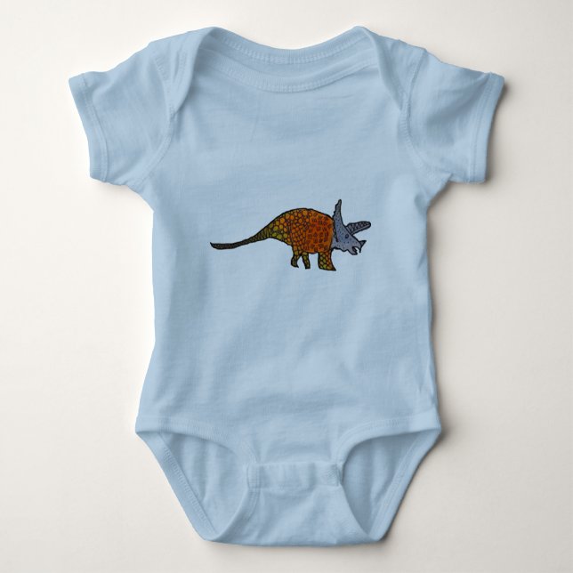 Triceratops dinosaur kids cute art illustration baby bodysuit (Front)