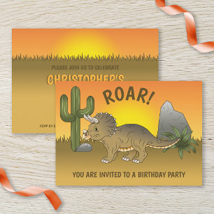 Triceratops Dinosaur Sunset In Desert Birthday Invitation