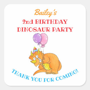 Triceratops Dinosaur Thank You Kid's Birthday Square Sticker