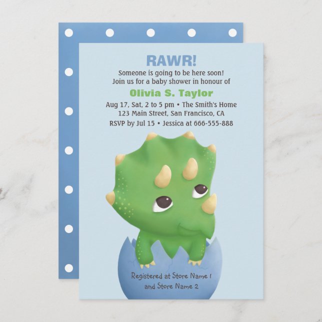 Triceratops Dinosaur Themed Baby Shower Invitation (Front/Back)
