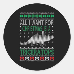 Triceratops Dinosaur Ugly Christmas Design Style F Classic Round Sticker