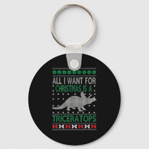 Triceratops Dinosaur Ugly Christmas Design Style F Key Ring