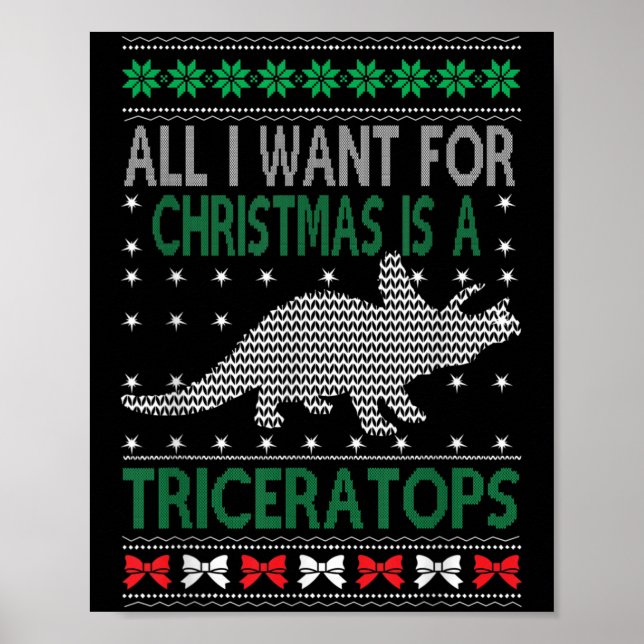 Triceratops Dinosaur Ugly Christmas Design Style F Poster (Front)