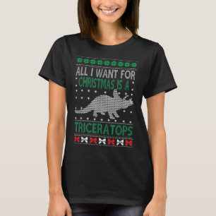 Triceratops Dinosaur Ugly Christmas Design Style F T-Shirt