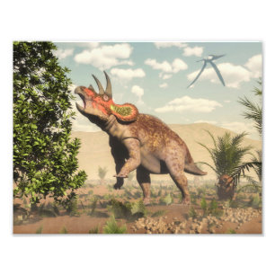 Triceratops eating at magnolia tree - 3D render Photo Print