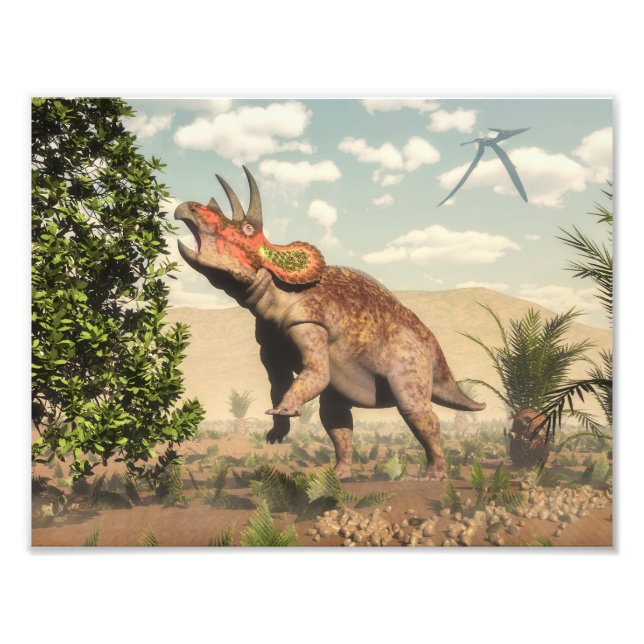 Triceratops eating at magnolia tree - 3D render Photo Print (Front)