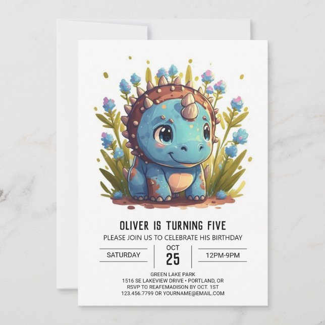 Triceratops Editable Dinosaur Boy Birthday Invitation (Front)