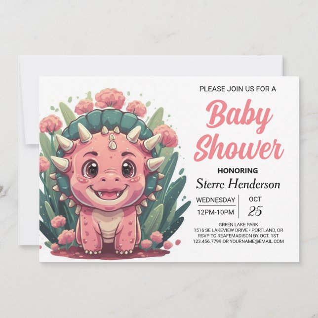 Triceratops Elegant Dinosaur Girl Baby Shower Invitation (Front)