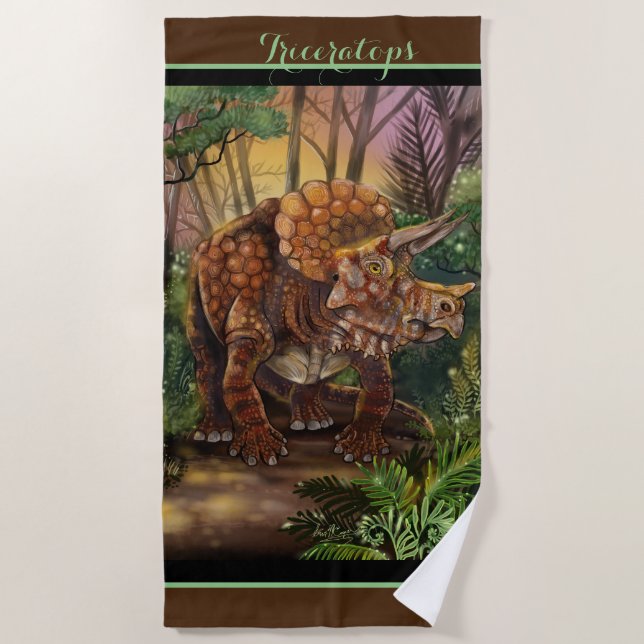Triceratops Forest Beach Towel (Front)
