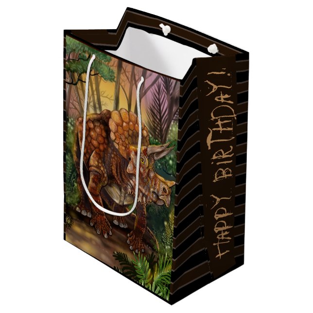 Triceratops Forest Birthday Medium Gift Bag (Front Angled)