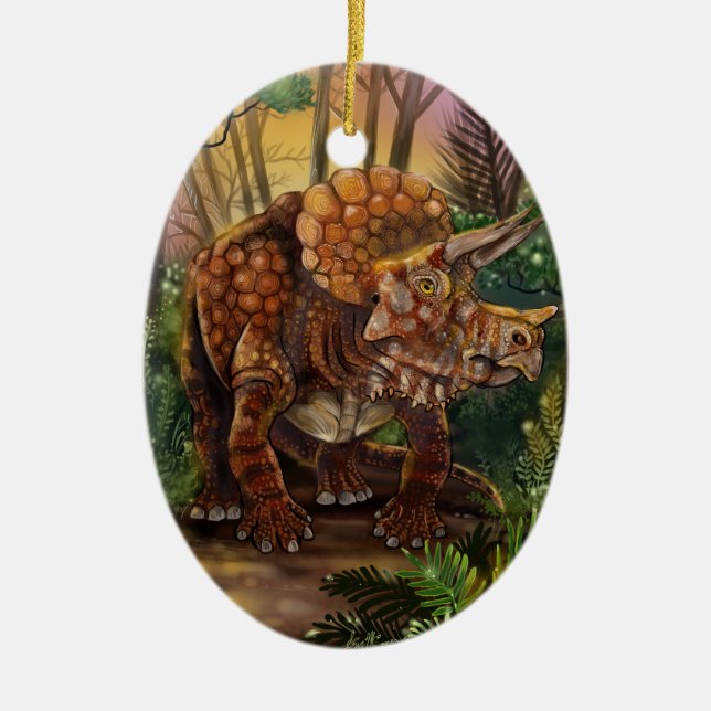 Triceratops Forest Ceramic Ornament (Front)