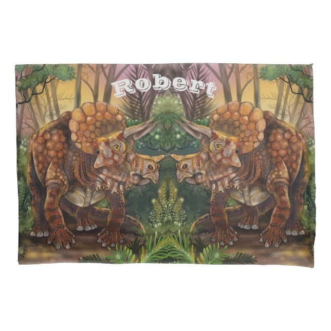 Triceratops Forest Customise your own Name Pillowcase (Front)