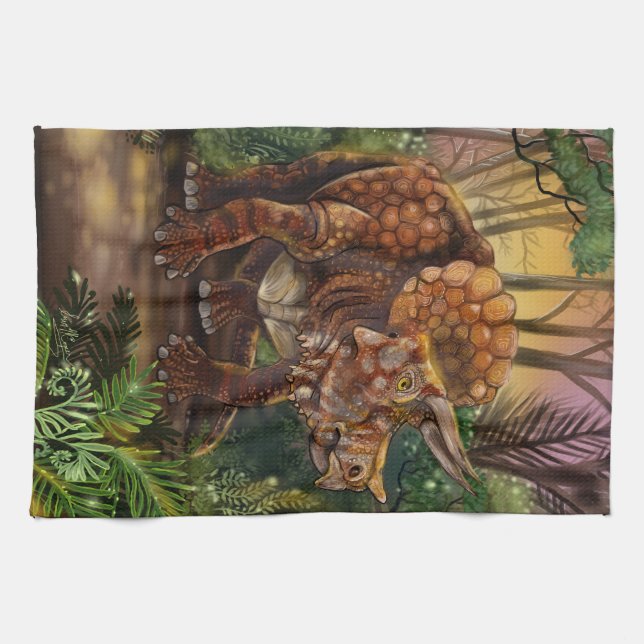 Triceratops Forest Tea Towel (Horizontal)