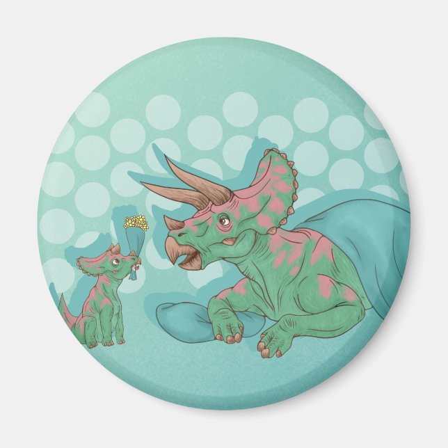 Triceratops Giving Flowers Magnet (Front)