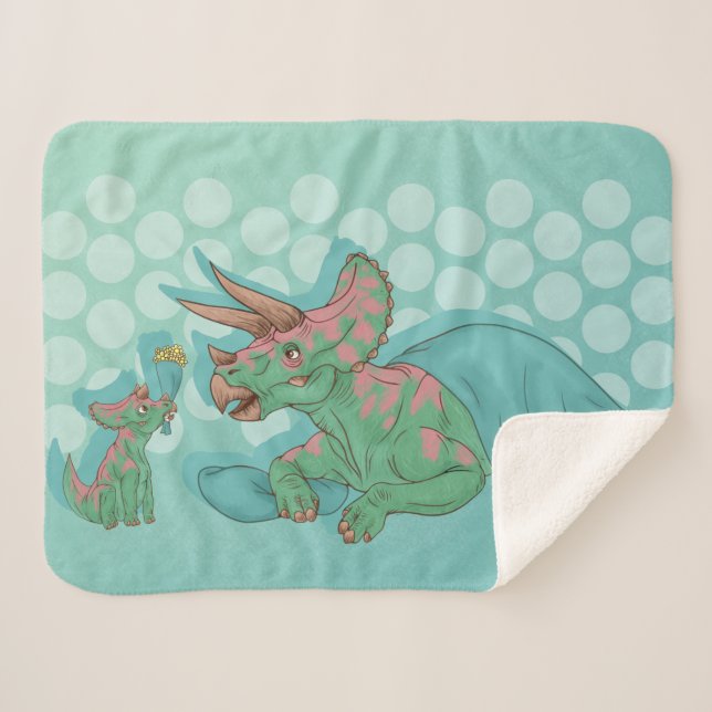 Triceratops Giving Flowers Sherpa Blanket (Front (Horizontal))