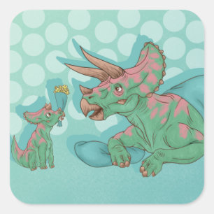Triceratops Giving Flowers Square Sticker