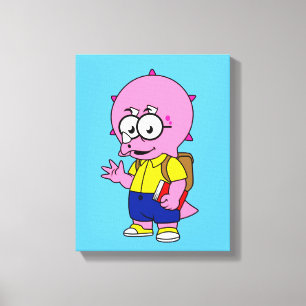 Triceratops Nerd With Backpack And Textbook. Canvas Print
