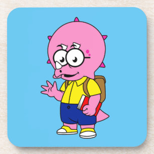 Triceratops Nerd With Backpack And Textbook. Coaster