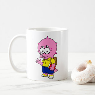 Triceratops Nerd With Backpack And Textbook. Coffee Mug