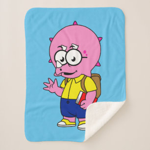 Triceratops Nerd With Backpack And Textbook. Sherpa Blanket