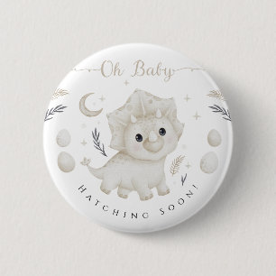 Triceratops Neutral Dinosaur Baby Shower Oh Baby  6 Cm Round Badge