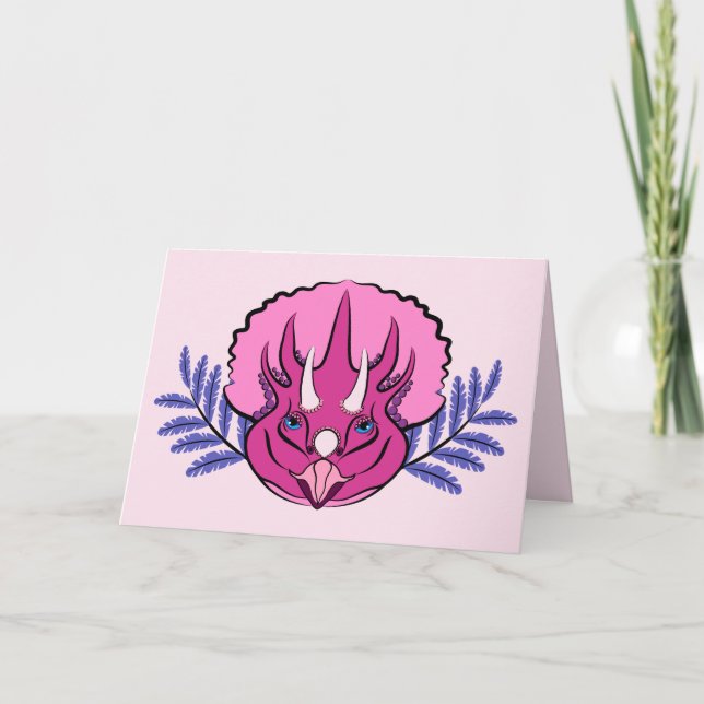 Triceratops Pretty Pink Dinosaur Girl Birthday Card (Front)
