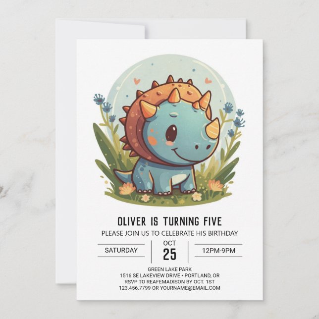 Triceratops Printable Dinosaur Boy Birthday Invitation (Front)