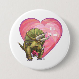 Triceratops Red Rose Heart 7.5 Cm Round Badge