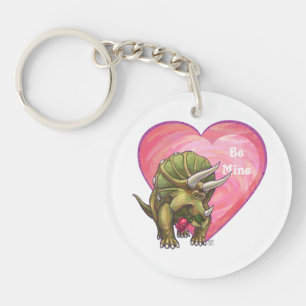 Triceratops Red Rose Heart Key Ring