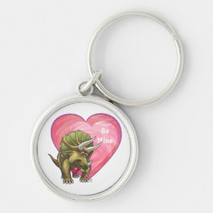 Triceratops Red Rose Heart Key Ring