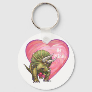 Triceratops Red Rose Heart Key Ring