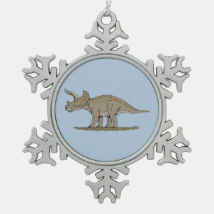 Triceratops Snowflake Pewter Christmas Ornament