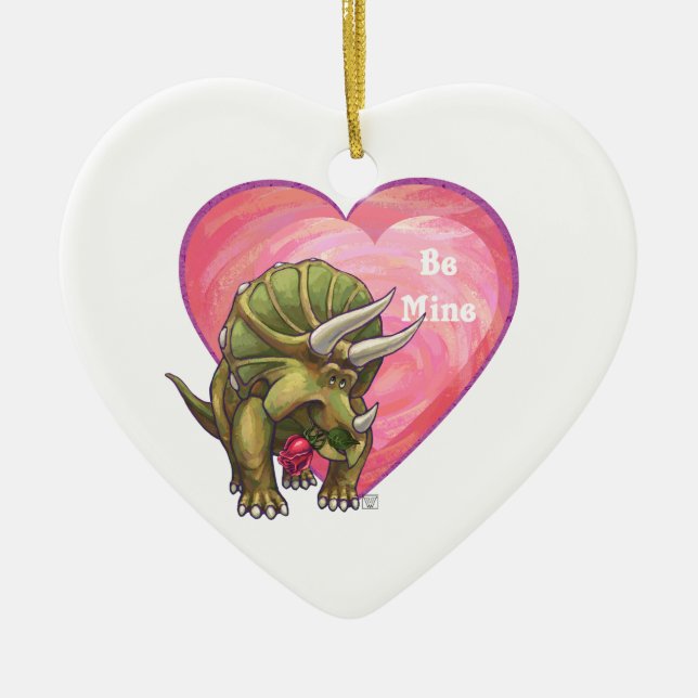 Triceratops Valentine's Day Ceramic Ornament (Front)