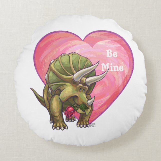Triceratops Valentine's Day Round Cushion (Front)