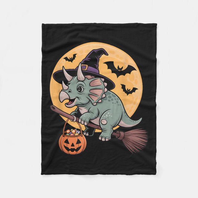 Triceratops Witch Hat Pumpkin Halloween Costume Me Fleece Blanket (Front)