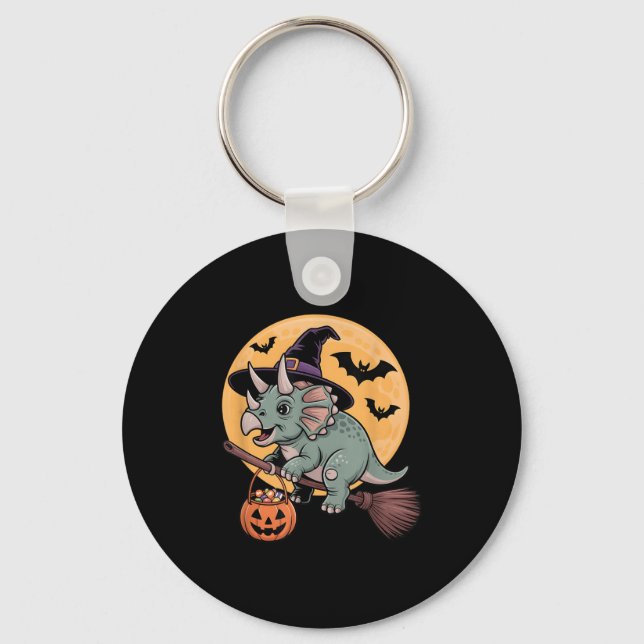 Triceratops Witch Hat Pumpkin Halloween Costume Me Key Ring (Front)