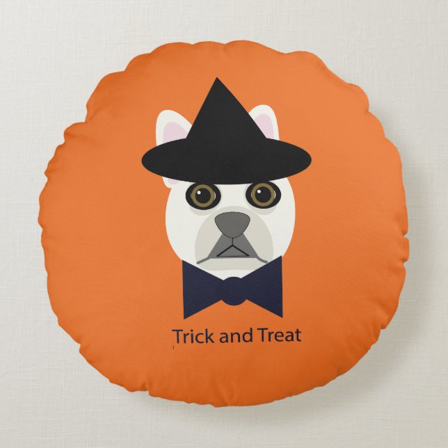 TRICK AND TREAT FRENCHIE ROUND CUSHION (Front)