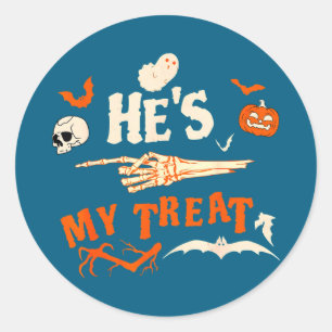 Trick funny skeleton halloween matching couples classic round sticker