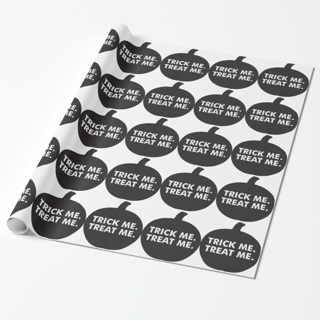 Trick Me Treat Me, Black White Wrapping Paper (Unrolled)