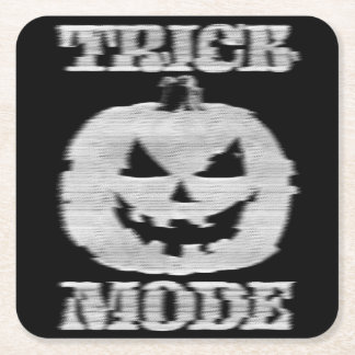 Trick Mode Glitchy Pumpkin Square Paper Coaster