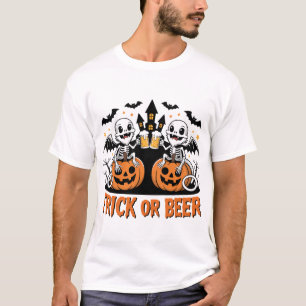 Trick or Beer Bat Dragons on Pumpkins T-Shirt