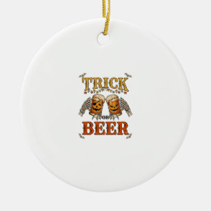 Trick Or Beer Halloween Pumpkin Mug Skeleton Hands Ceramic Ornament