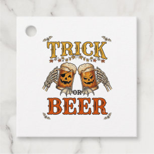 Trick Or Beer Halloween Pumpkin Mug Skeleton Hands Favour Tags