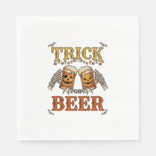 Trick Or Beer Halloween Pumpkin Mug Skeleton Hands Napkin